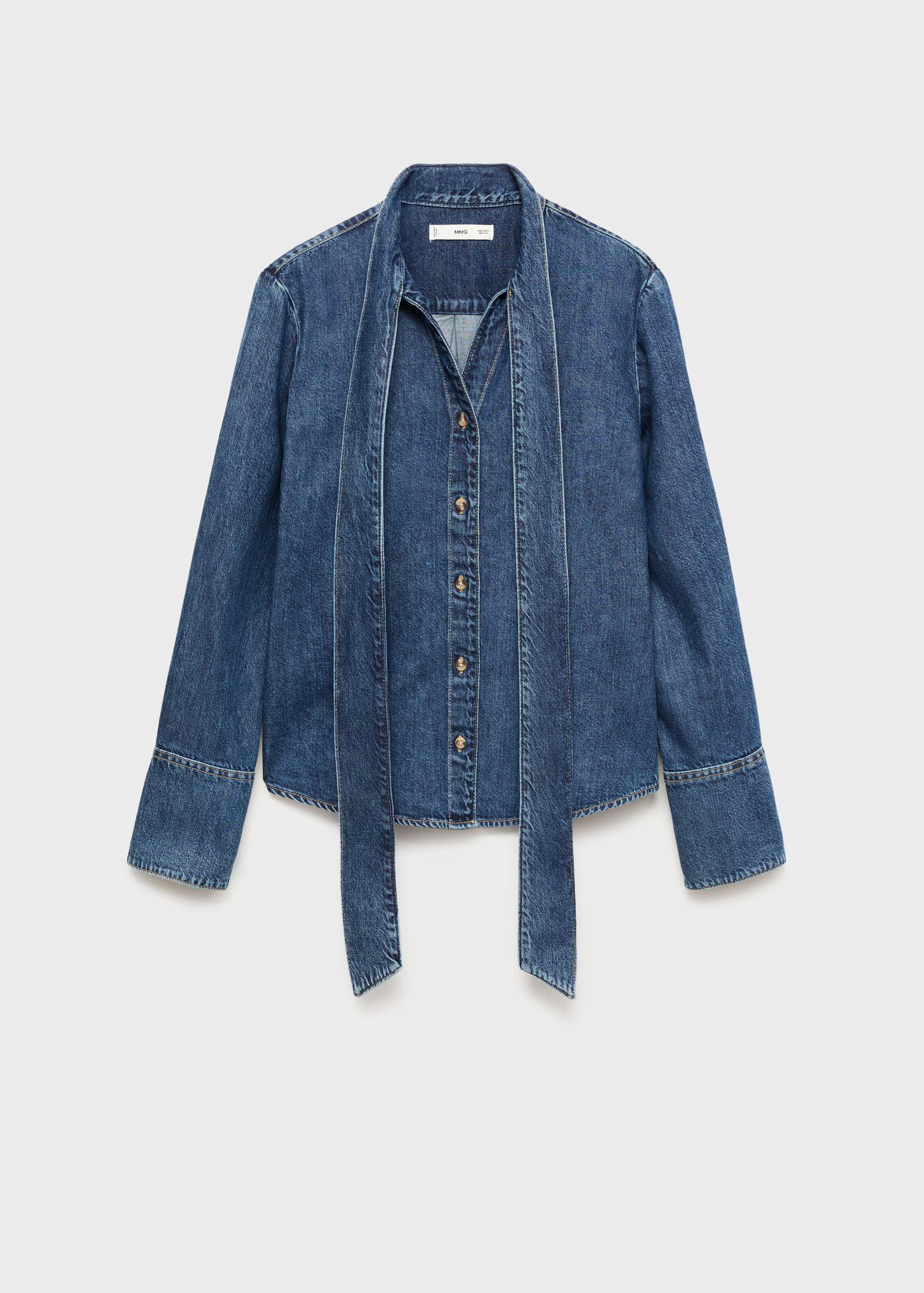Denim shirt with bow - Women | MANGO USA | Mango (US/MX/AU)