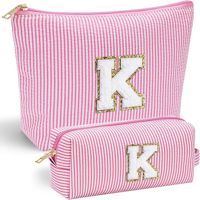 Birthday Gifts for Women - Personalized Cute Pink Initial Cosmetic Makeup Pouch Make Up Bag Trave... | Amazon (US)