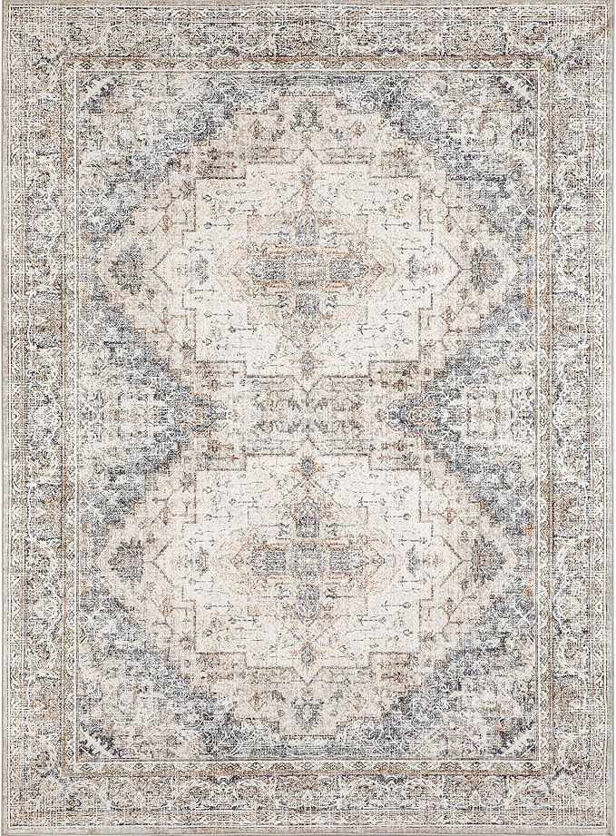 Brown Area Rug 5x7 Living Room Rug Washable Indoor Accent Rug Vintage Low Pile Carpet Retro Distr... | Amazon (US)