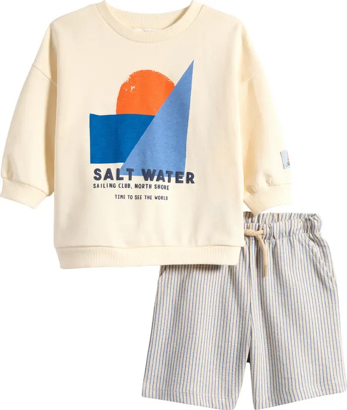 NEXT Kids' Sailing Cotton Graphic Sweatshirt & Striped Shorts Set | Nordstrom | Nordstrom