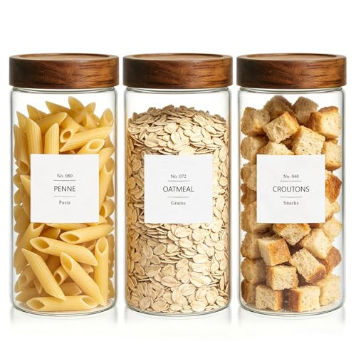 KEYWING 46 fl.oz Glass Jars with Airtight Lids, Food Storage Jars 3Pcs | Amazon (US)