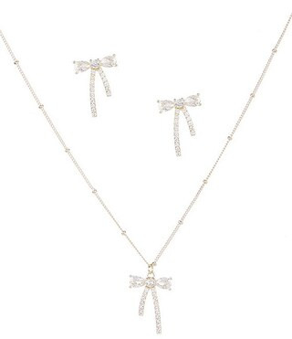 Borrowed & Blue by Southern Living Delicate Bow Earring and Necklace Set with Cubic Zirconia Ston... | Dillard's
