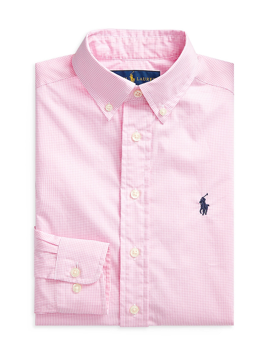 Little Boy's & Boy's Broadcloth Gingham Print Long-Sleeve Dress Shirt - Pink Multi - Size 6 | Saks Fifth Avenue