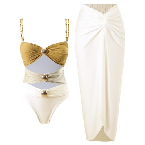 YUNIDMEIM Women's One Piece Swimsuit with Cover up Set Beach Wrap Skirt Retro Bikini Set Two Piece Bathing Suit with Cover up | Amazon (US)