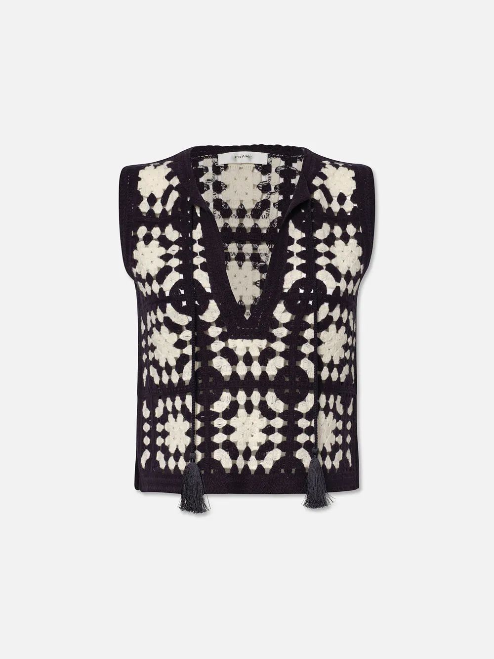 Crochet Tassel Popover  in  Navy Multi | Frame Denim