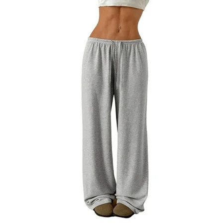 Women'S Wide Leg Sweatpants Drawstring Baggy Trousers High Waisted Loose Casual Jogger Pants Light Gray XS | Walmart (US)