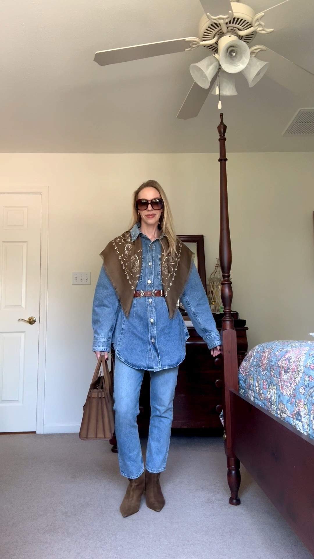 All denim fall outfit, hourglass denim shirt, bandana print scarf, denim on denim

#LTKSeasonal #LTKOver40 #LTKgrwm