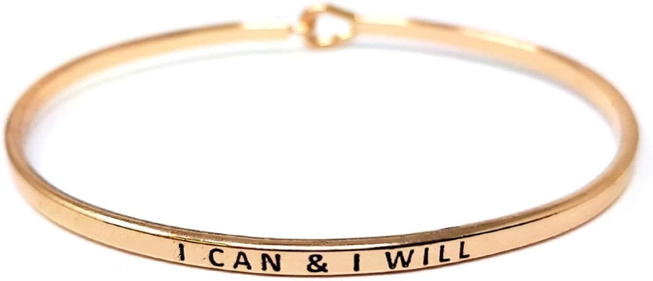 by you Inspirational Positive Message Engraved Thin Cuff Bangle Hook Bracelet | Amazon (US)