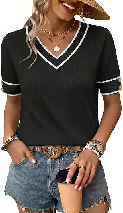 WIHOLL Womens Short Sleeve Sweater Lightweight Knit Tops Summer Spring Shirts with Buttons Trendy | Amazon (US)