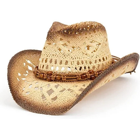 TOVOSO Straw Cowboy Hat for Women and Men with Shape-It Brim, Western Cowboy Hat, Brown/Beads - Tea Stain | Walmart (US)
