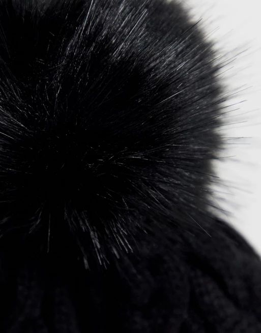 ASOS DESIGN cable faux fur pom beanie in recycled polyester in black | ASOS US