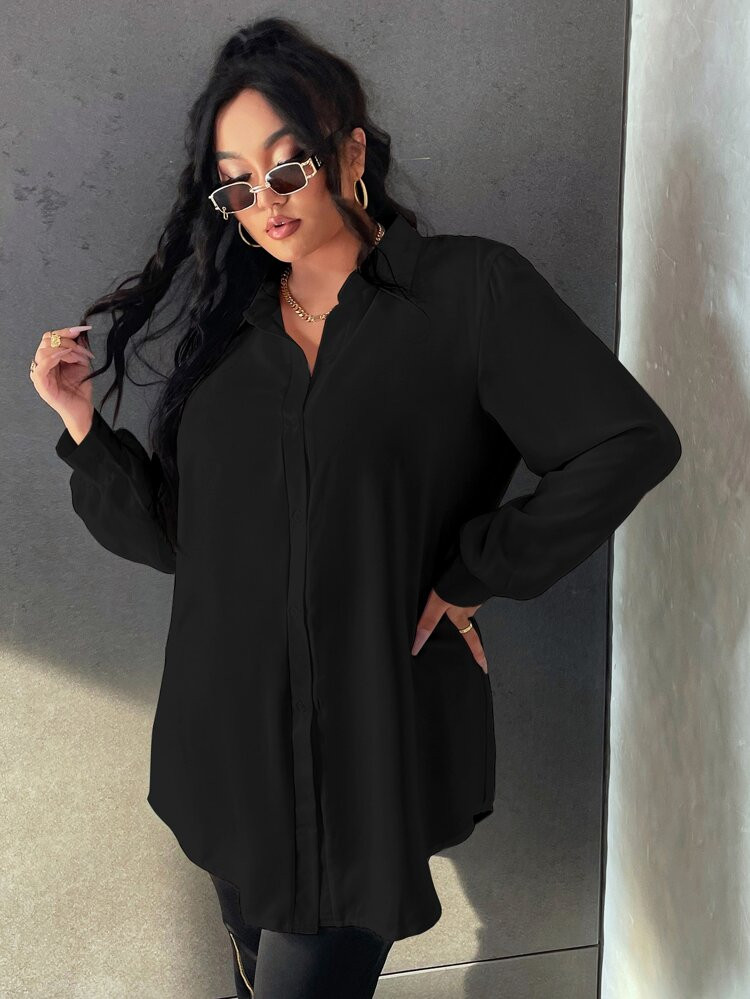 Plus Bishop Sleeve Shirt Without Belt | SHEIN