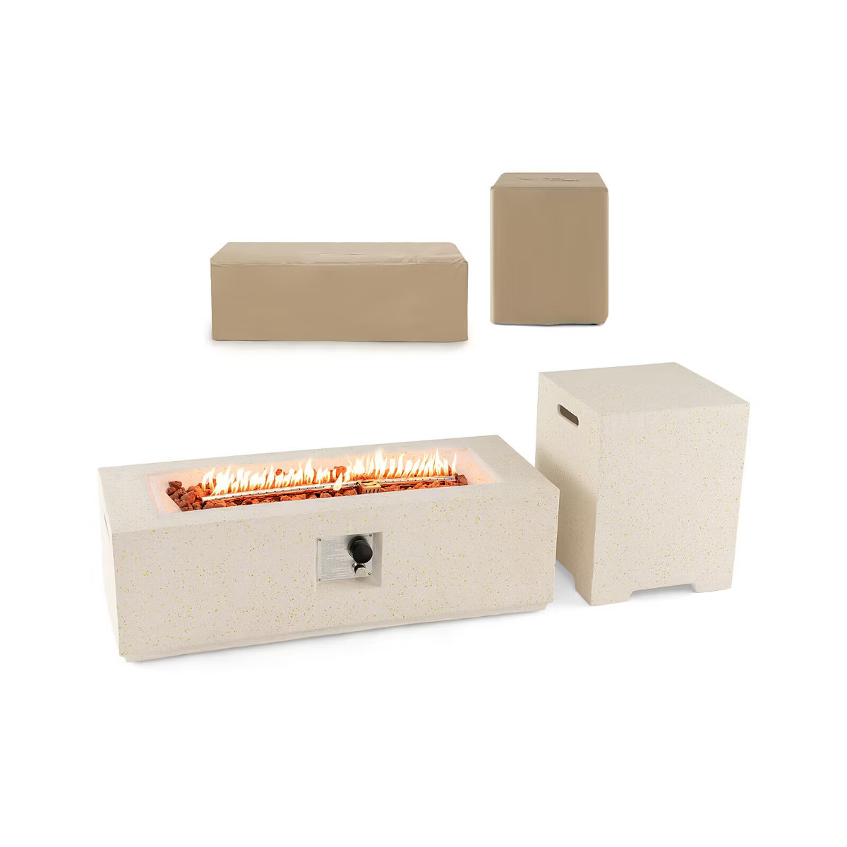 Tangkula Patio Terrazzo Fire Pit Table 50,000 BTU w/ Hideaway Propane Tank Table & Cover | Target