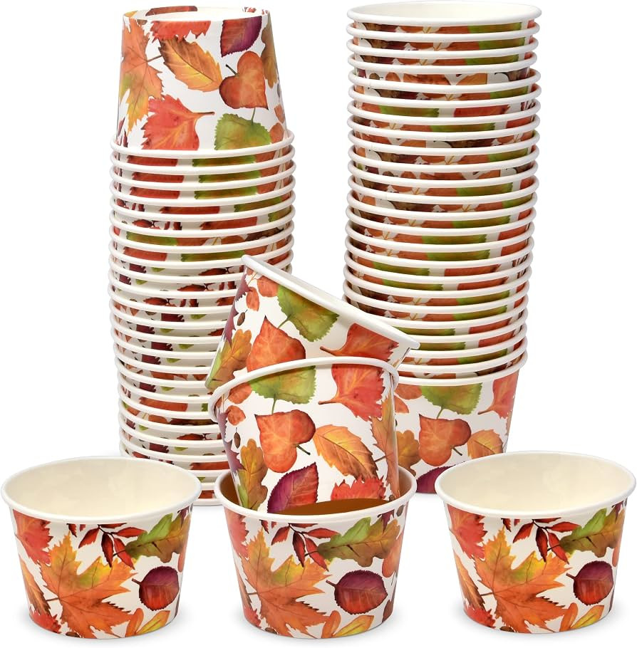 48 Count Thanksgiving Leaves Treat Snack Cups 10 Oz. Harvest Disposable Paper Cup Dessert Ice Cre... | Amazon (US)