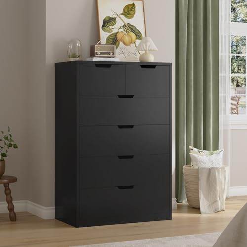 HAUOMS Tall 6 Drawer Dresser, Black Modern Chest of Drawers for Bedroom,Closet Dressers with Drawers for Living Room, Entryway, Hallway | Amazon (US)