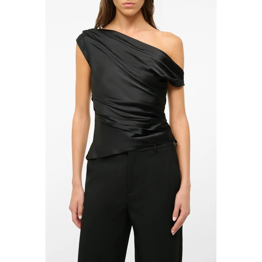 STAUD Phare One-Shoulder Stretch Silk Top in Black at Nordstrom, Size 4 | Nordstrom