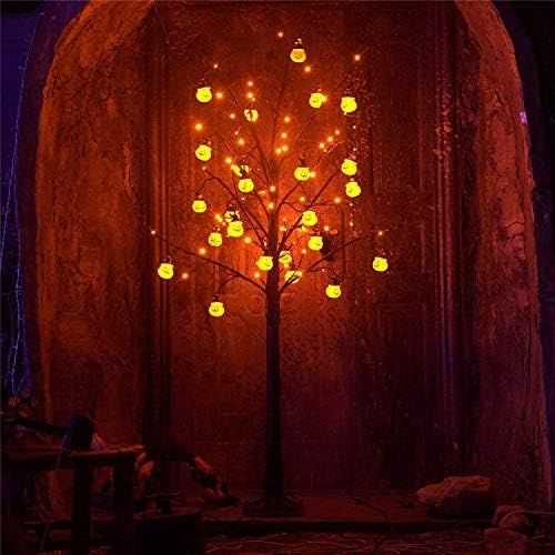 Twinkle Star 6FT Halloween Decorations Black Spooky Tree, Glittered with 96 LED Orange Lights and 24 | Amazon (US)
