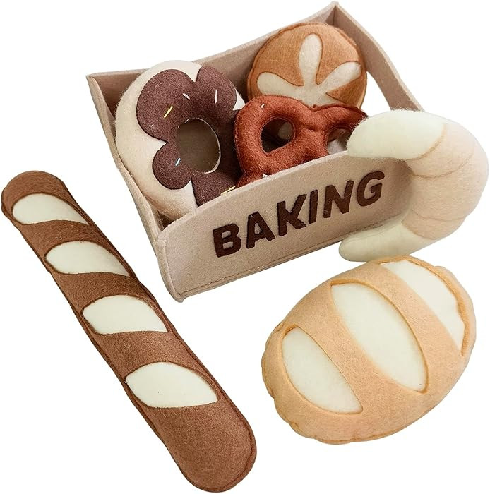 7-Piece Plush Bakery Play Set - Felt Bread Collection with Storage Box , Pretend Food Toys for Ki... | Amazon (US)