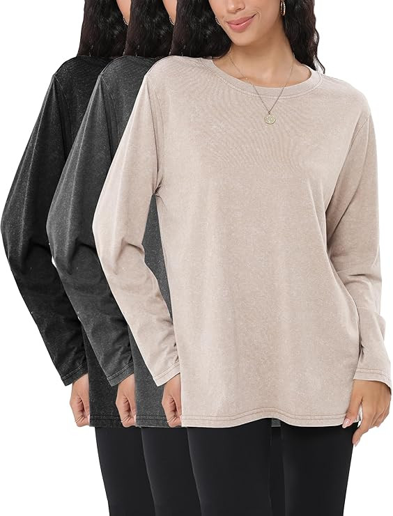 3 Pack Womens Long Sleeve T Shirts 2025 Fall Lightweight Soft Basic Workout Y2K Tops Oversized Bl... | Amazon (US)