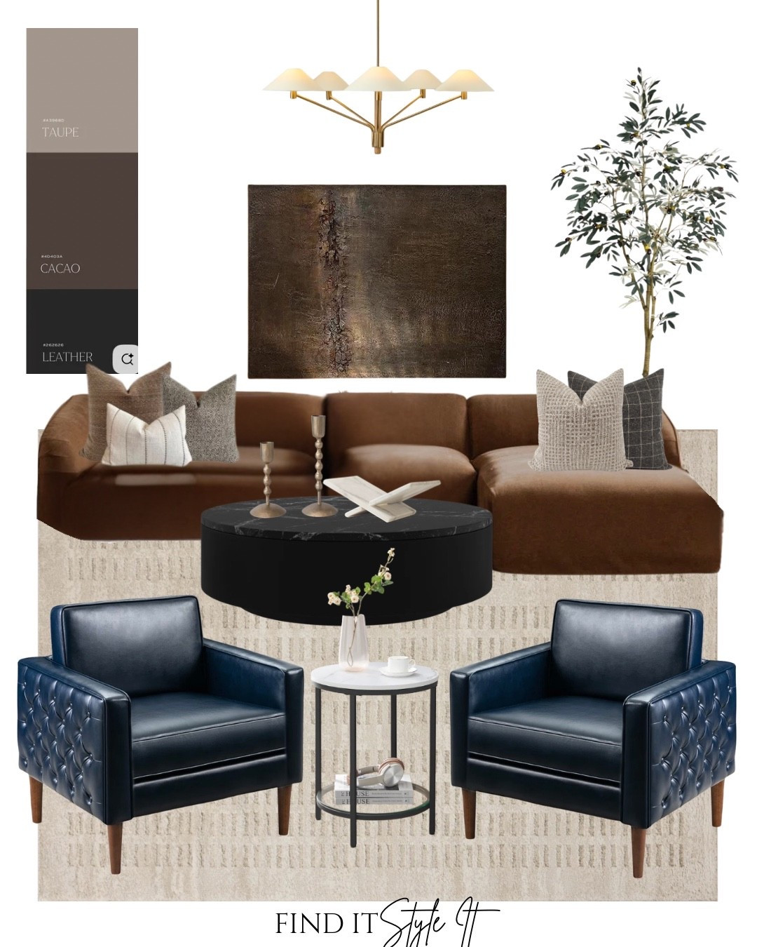Warm neutrals, rich textures, and timeless silhouettes 🤎

This living room moodboard blends brown + taupe tones, structured seating, and subtle brass accents for a look that feels cozy, elevated, and forever classic.

Think:
• A deep brown sectional that anchors the space
• Deep blue leather chairs for balance and depth
• Soft layered textiles to keep it inviting, not heavy

Perfect inspiration if you love modern organic style with a moody, refined edge.

#ltkxwayday #wayfaircahome #wayfaircanada #modernorganic #moodylivingroom #coffeetable #leatheraccentchairs #brownsectional

#LTKhome #LTKfamily #LTKsale