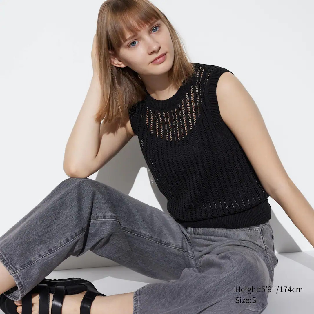 Pull Court en Maille Sans Manches Col Rond | Uniqlo FR
