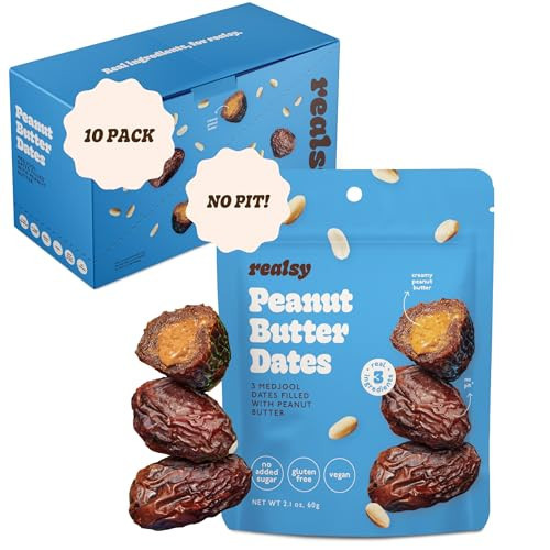Realsy Peanut Butter Stuffed Medjool Dates, Organic Dates with No Sugar Added, Gluten-Free, Vegan, Good Source of Fiber, Low Glycemic Index, All Natural Healthy Snack, (10 Pack) | Amazon (US)