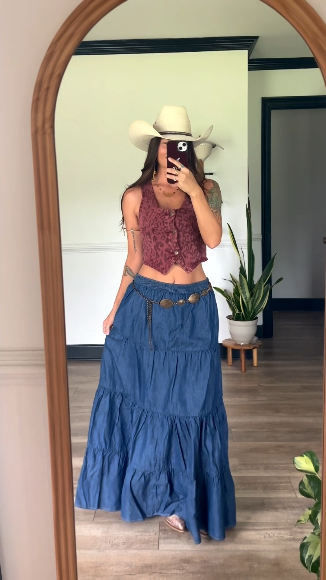 Maxi skirt and button up vest outfit! Wearing xs top and medium skirt! Could have sized down in skirt for tighter fit at waist. Earrings and necklace both from Highway Hippie code LORI10

#LTKootd #LTKgrwm #LTKSeasonal