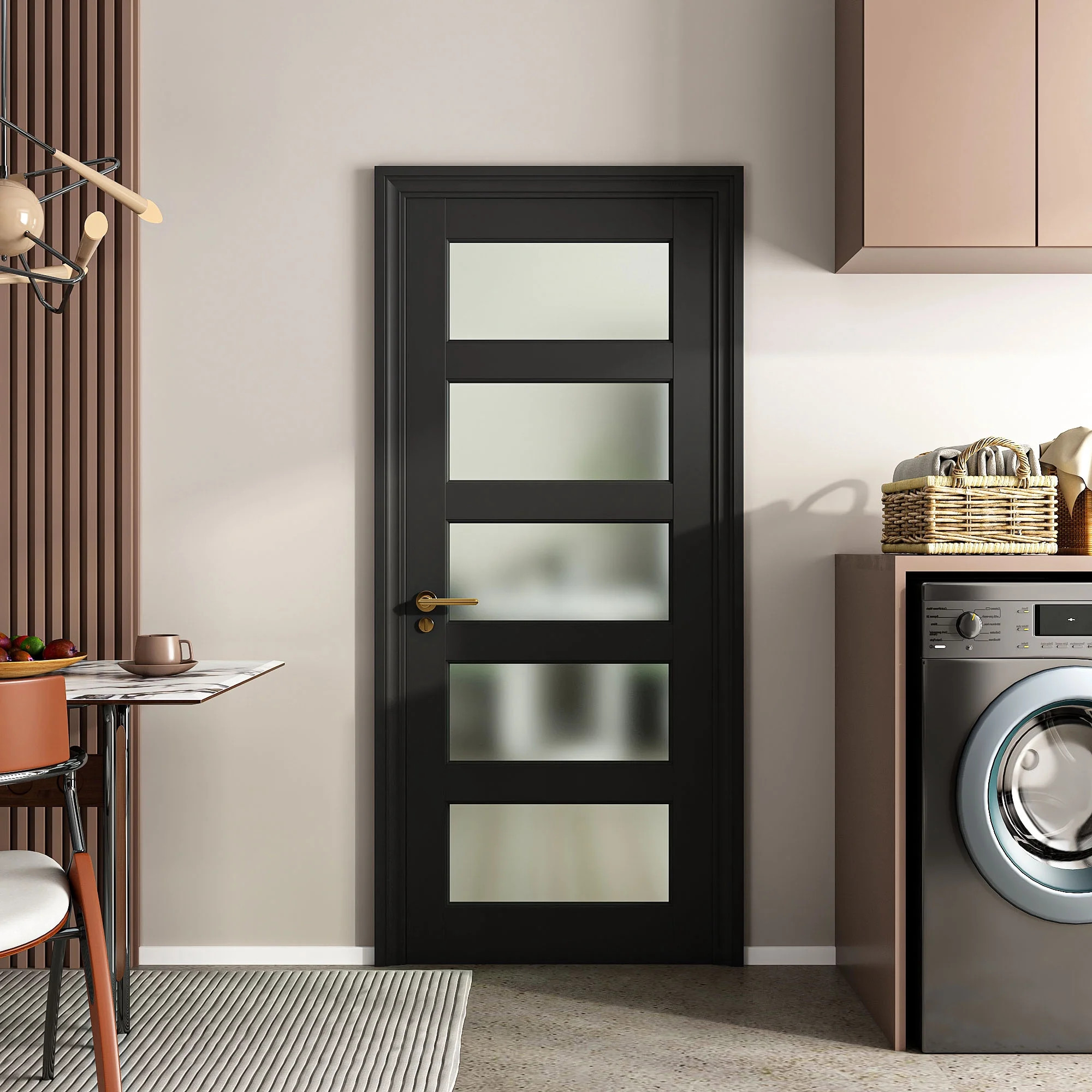 TheEshow 30" x 80" 5-Lite Frosted Glass French Interior Door, Black Slab Door, No Hardware | Walmart (US)