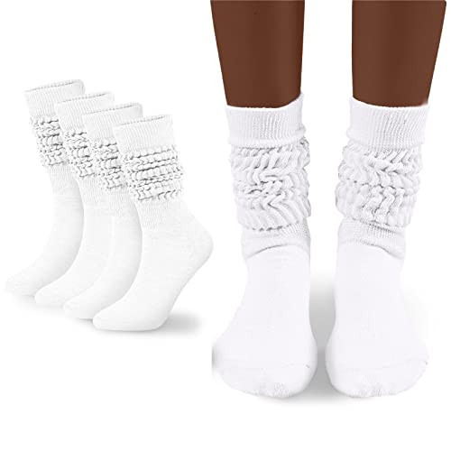 Flydo Womens Slouch Sock Scrunch Socks Soft Long Boot Socks for Women Stacked High Sock 2 Pack White | Amazon (US)
