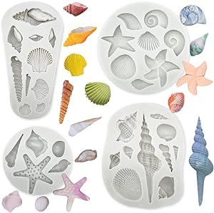 4 PCS Marine Theme Cake Fondant Silicone Mold Seashell Conch Starfish Baking Molds, For Theme Cak... | Amazon (US)