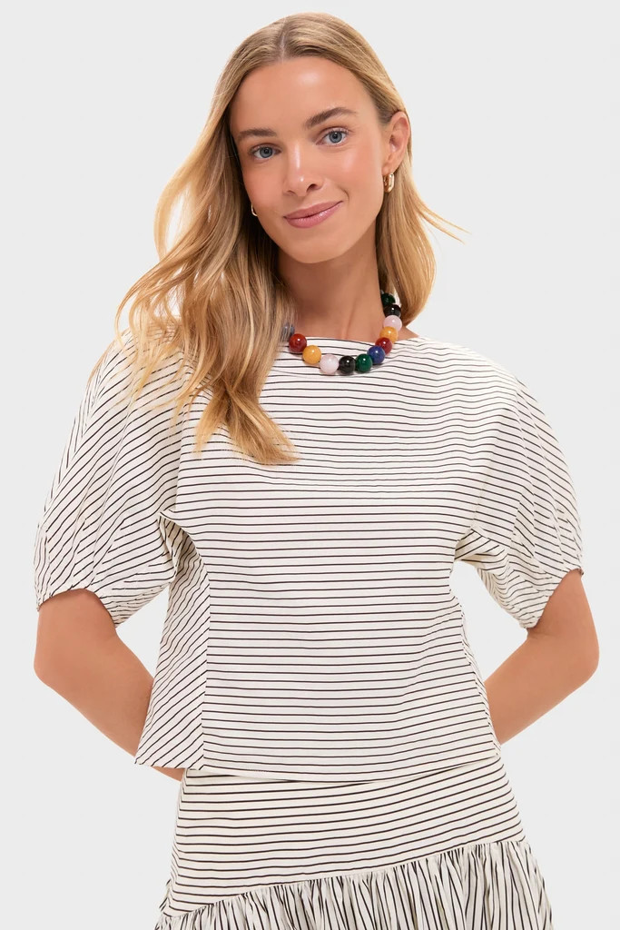 Ivory and Dark Oak Micro Stripe Didi Top | Tuckernuck (US)