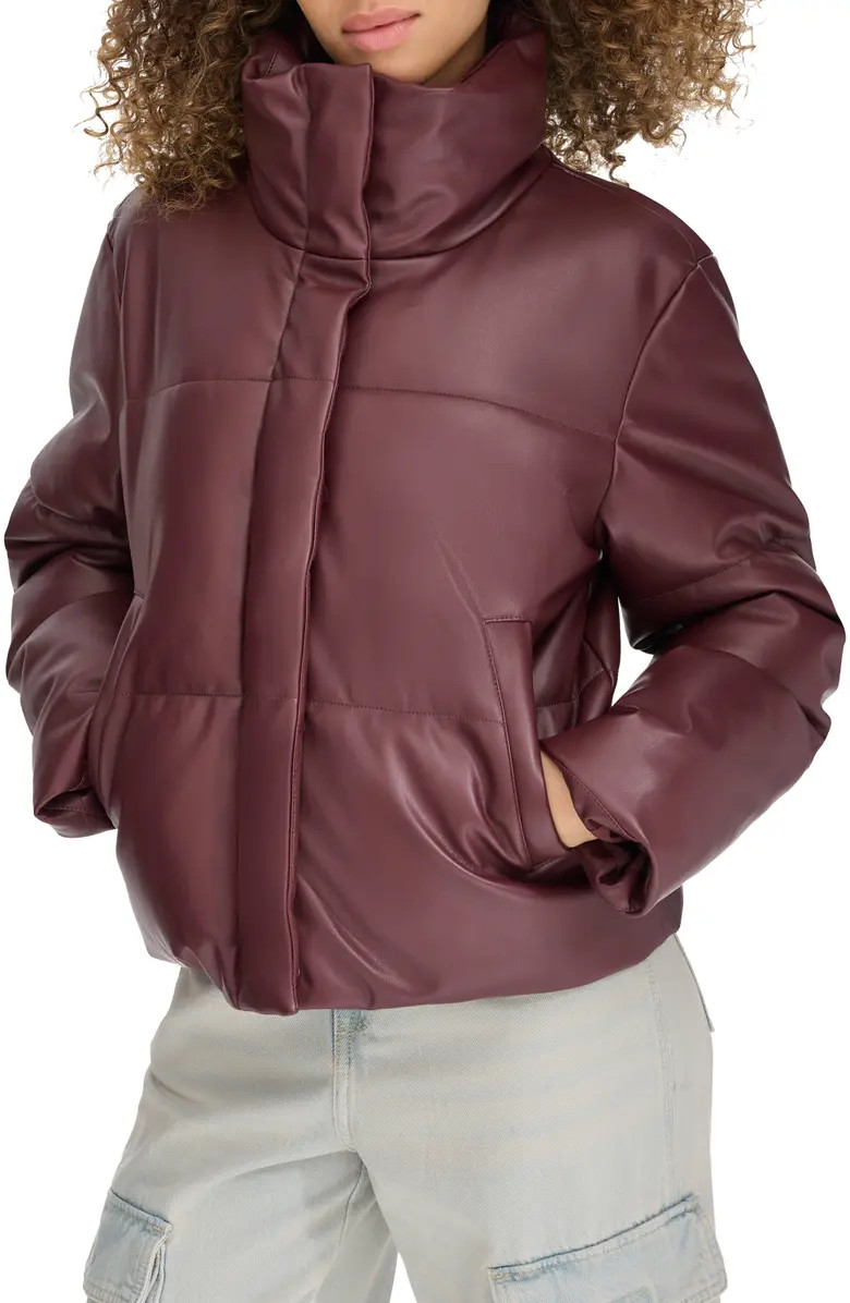 Water Resistant Faux Leather Puffer Jacket | Nordstrom