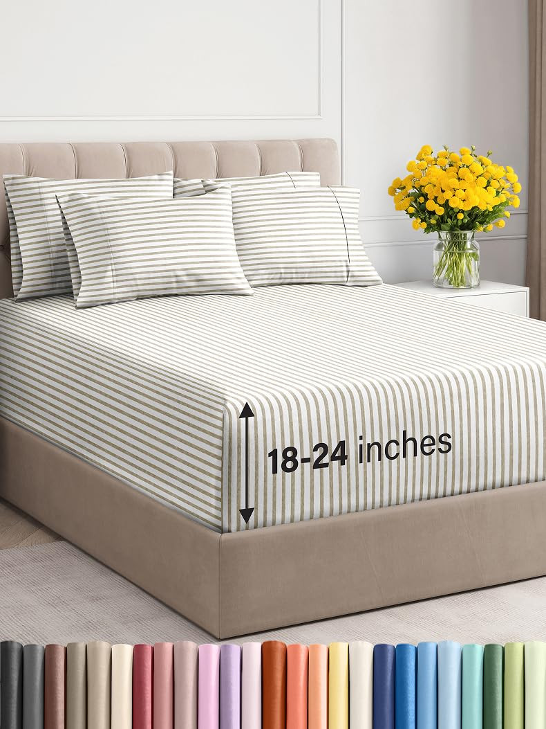 Extra Deep King Sheet Set - 6 Piece Breathable and Cooling Sheets - Hotel Luxury Bed Sheets Set -... | Amazon (US)