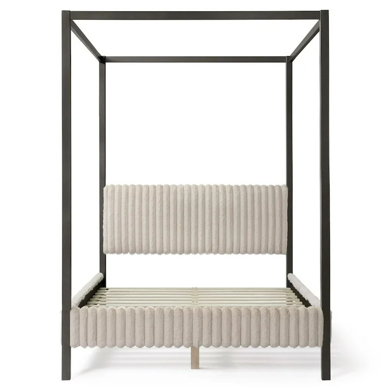 Furniture of America Elra Adult Queen Wood Mattress Ready Bed with Canopy Frame, Light Brown | Walmart (US)