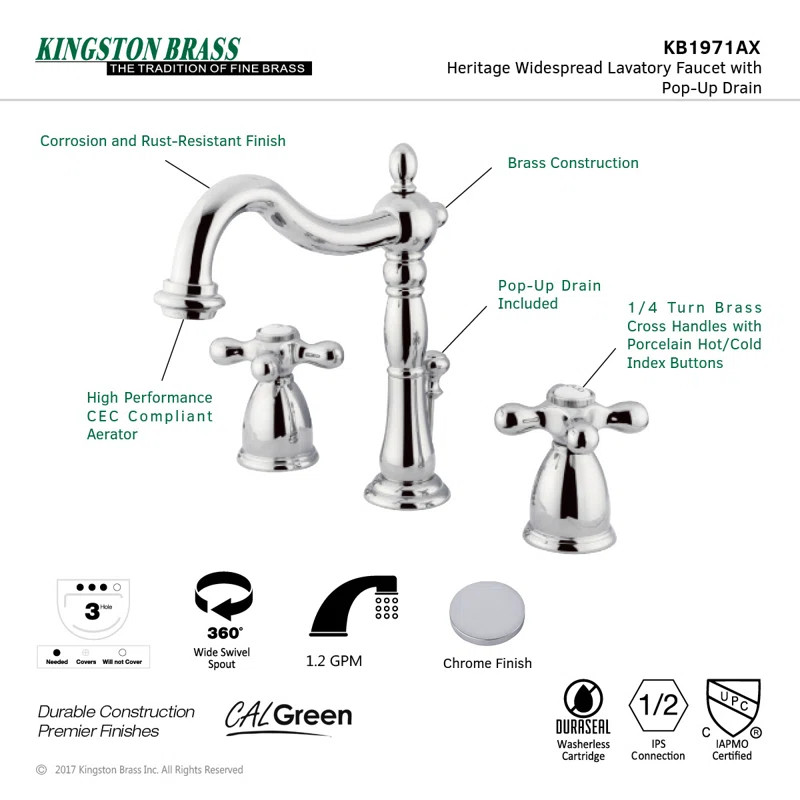 Heritage Widespread Bathroom Faucet with Drain Assembly | Wayfair Professional