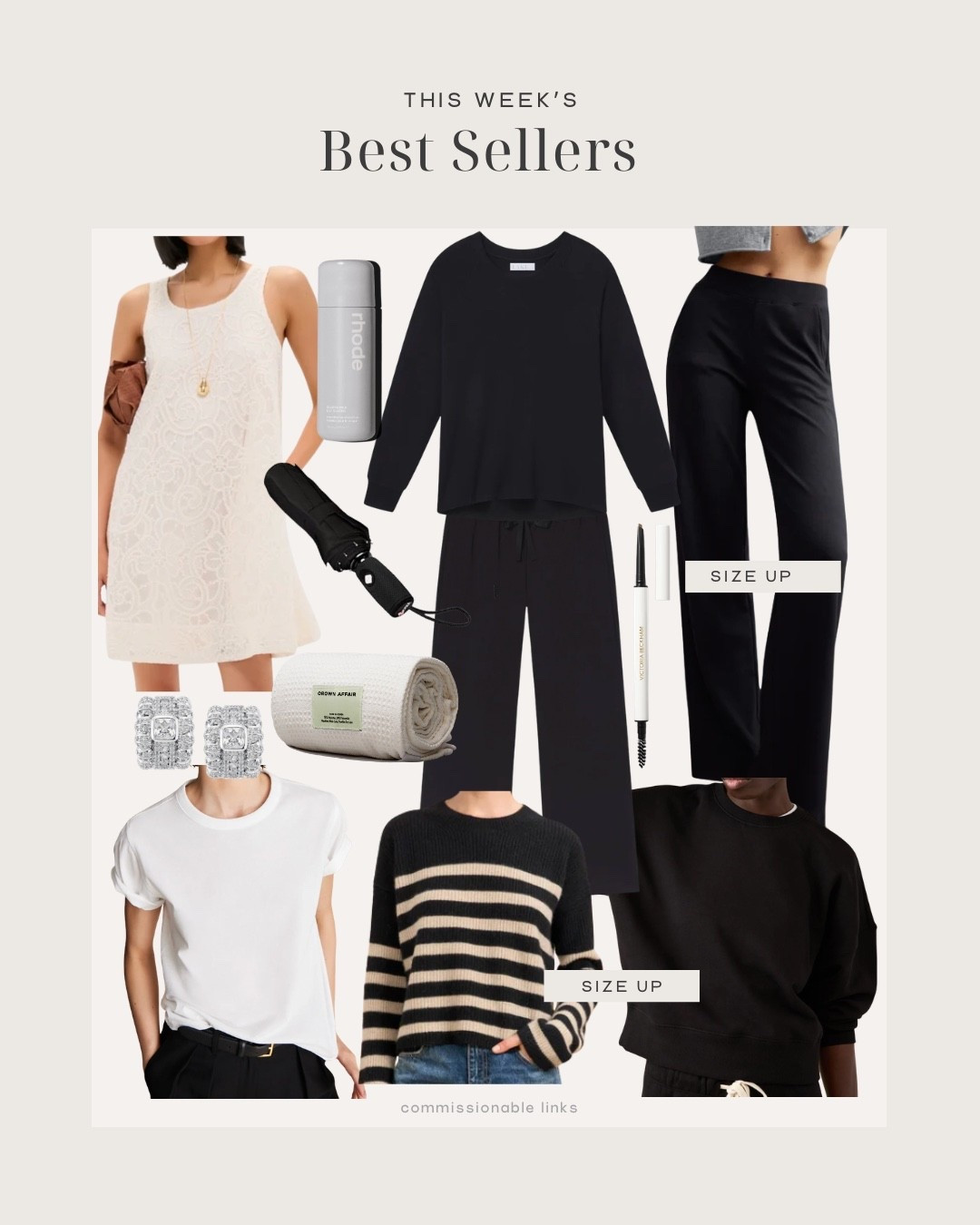 This week’s bestsellers! 
Lace dress from Tuckernuck
Lounge set 
Knit pants for travel outfit
Striped sweater
Sweatshirt 
Best white tshirt
Dorsey earrings
Travel umbrella
Crown affair hair towel
The best brow pencil 

#LTKSeasonal
