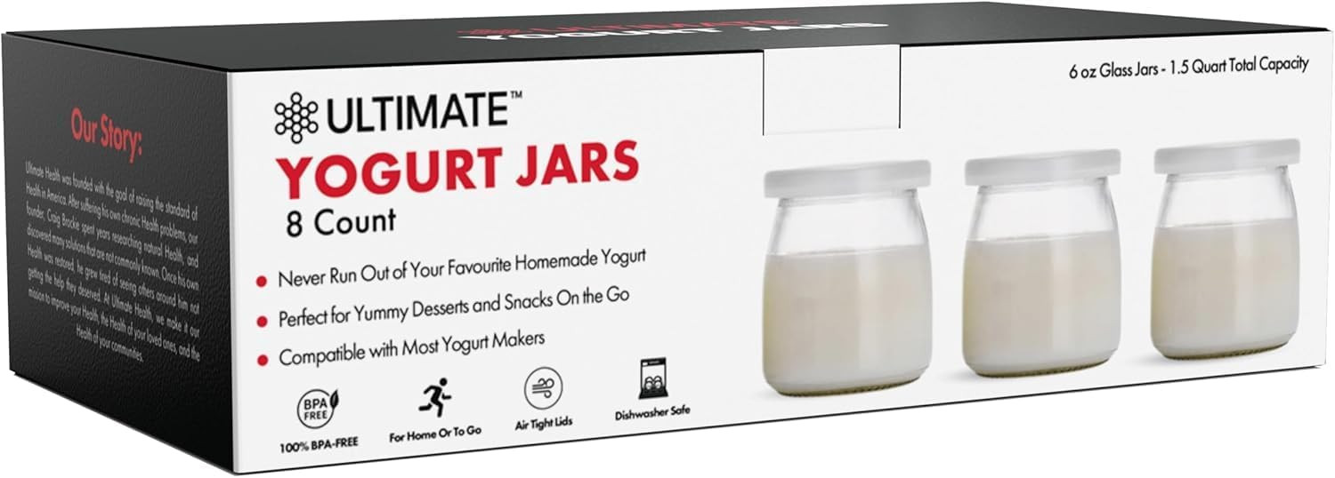 Ultimate Yogurt Jars - Make More Delicious Yogurt! 8 Count Small Glass Yogurt Cups With Lids - 10... | Amazon (US)