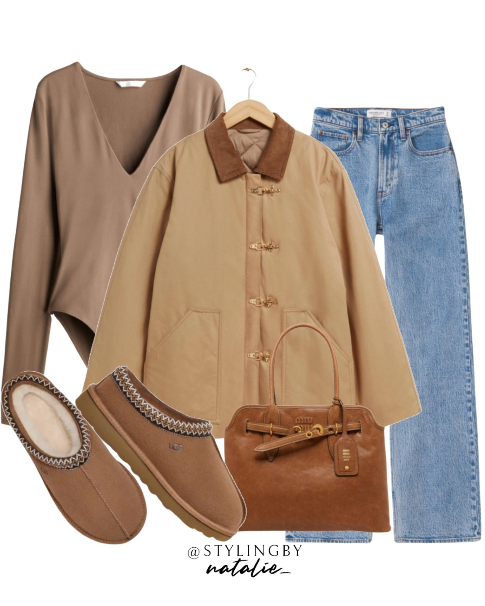 Parka jacket, high waist straight leg jeans, Ugg Tasman slippers, v neck long sleeve bodysuit & Miu Miu bag. Autumn outfit, fall outfit, jackets, jeans, mules clogs.

#LTKeurope #LTKautumn #LTKstyletip