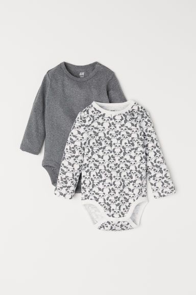 H & M - 2-pack Long-sleeved Bodysuits - Gray | H&M (US + CA)