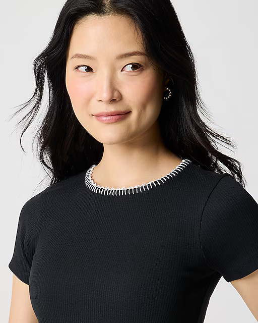 Beaded slim-fit pearl blanket-stitch tee | J.Crew Factory