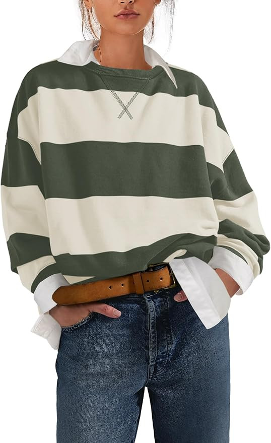 Nirovien Womens Striped Oversized Sweatshirts Crewneck Long Sleeve Shirts Casual Fall Pullover Tu... | Amazon (US)