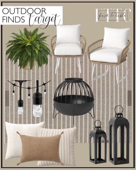 Target Outdoor Finds. Follow @farmtotablecreations on Instagram for more inspiration.

2pc Southport Outdoor Patio Chairs, Club Chairs - Threshold.  5'3"x7' Uniform Stripe Outdoor Rug Cream. Textural Solid Square Throw Pillow Off-White. Cotton Flax Woven Striped Square Throw Pillow. Oblong Traditional Tweed Decorative Throw Pillow Natural Brown. Nearly Natural 22” Boston Fern Artificial Plant in Sandstone Planter. Wood Burning Cutout Round Outdoor Fire Pit Black.  Cast Aluminum Outdoor Lantern Candle Holder Black. 12ct Classic Café Outdoor String Lights Integrated LED Bulb. Target Circle Deals. Target Seasonal Decor. Home Finds. Outdoor Decor. Porch Finds. Porch Furniture  













#LTKfindsunder50 #LTKhome #LTKxTarget