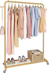 Sywhitta Clothes Rack on wheels, Clothing Rack with Bottom Mesh Storage Shelf,Sturdy Metal Frame,... | Amazon (US)
