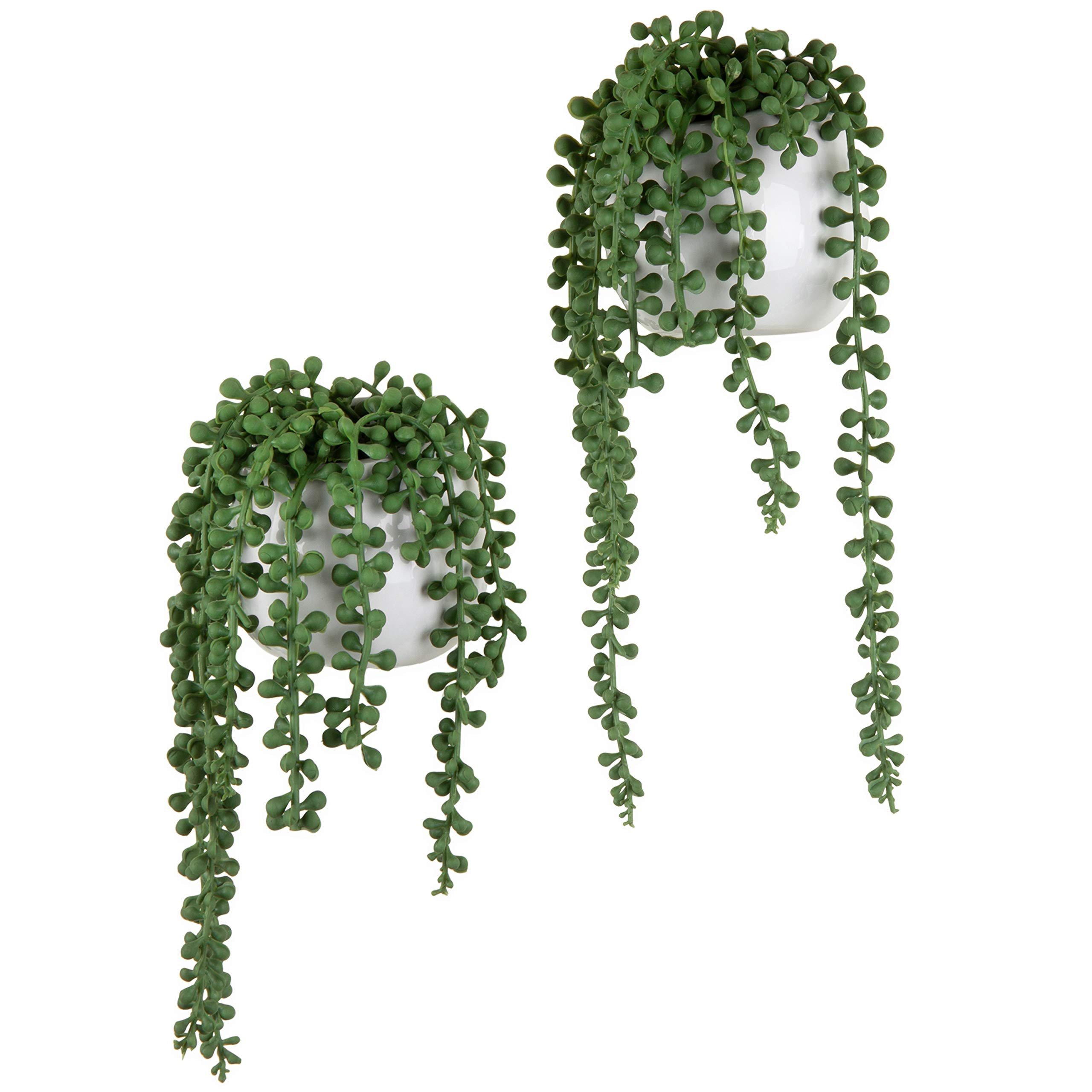 Amazon.com: MyGift Artificial Faux String of Pearls Plants in White Ceramic Wall Hanging Planter ... | Amazon (US)