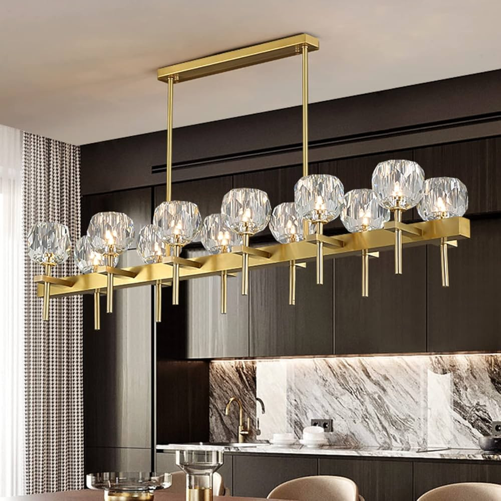 CROSSIO Modern Linear Brass Chandelier Sputnik Pendant Light 12 Lights Crystal Globe Ball Shades ... | Amazon (US)