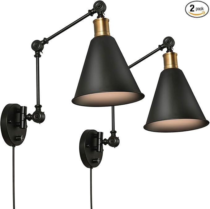 KINBEDY Swing Arm Wall Lamp Plug-in Cord Industrial Wall Sconce Plug in or Hardwire with On/Off S... | Amazon (US)