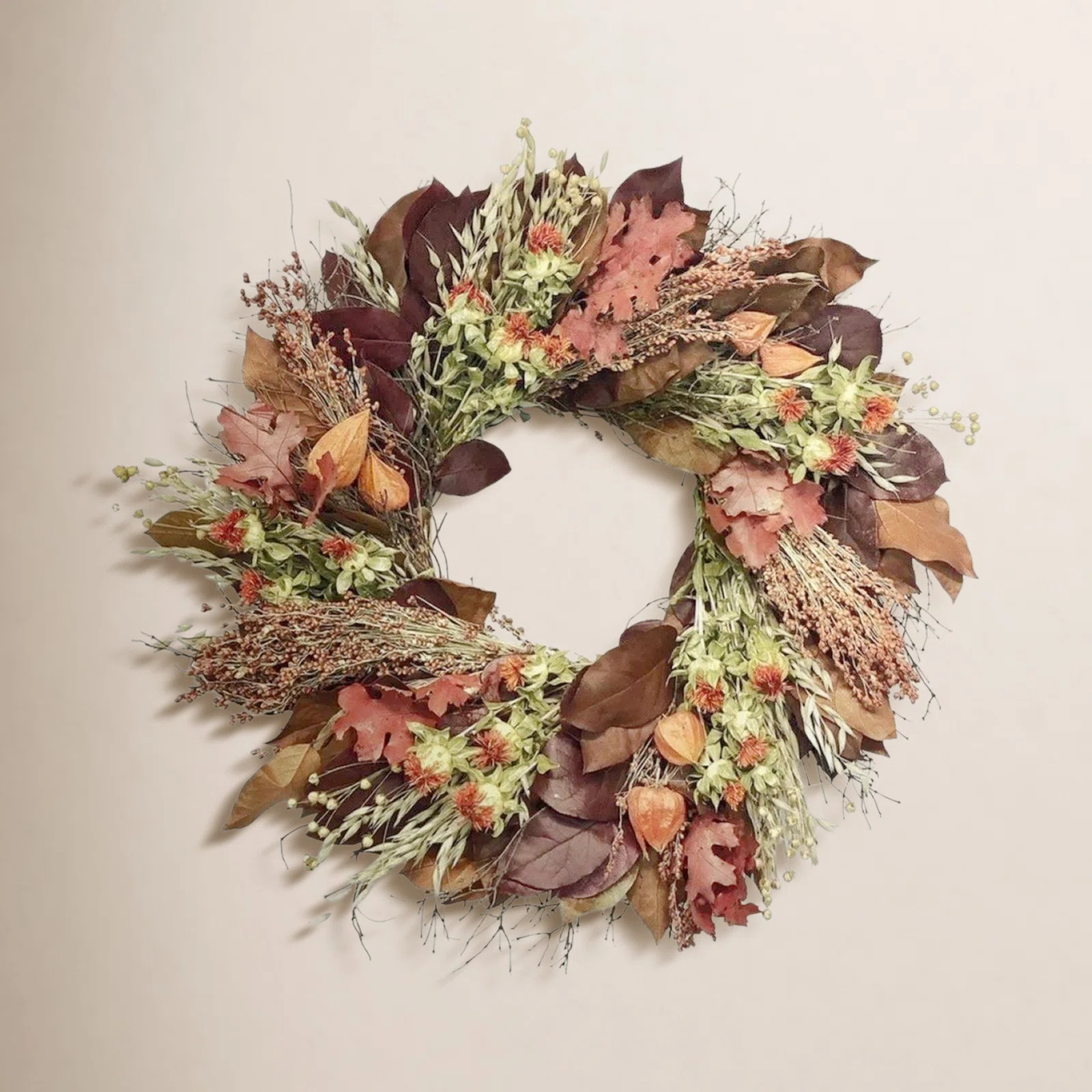 Preserved Fall Salal, Oak, Broom Corn, And Safflower Wreath | Wayfair North America