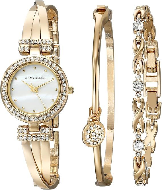 Amazon.com: Anne Klein Women's AK/1868GBST Premium Crystal-Accented Gold-Tone Bangle Watch and Br... | Amazon (US)