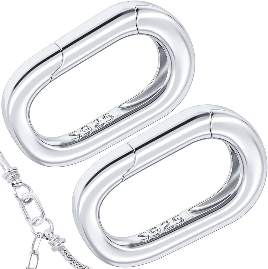 2pcs 925 Sterling Silver Clasps, 11x7mm Tiny Oval Necklace Shortener Enhancer, Spring Keychain Sn... | Amazon (US)