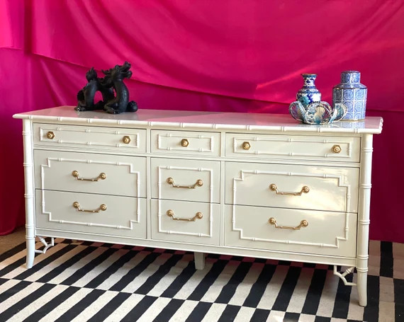 Faux Bamboo Dresser in White Dove | Etsy (US)